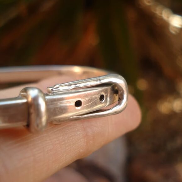 Vintage, Mexican Sterling, Red Enamel Inlay, Buckle Bracelet, Marked Sterling - Picture 5 of 6